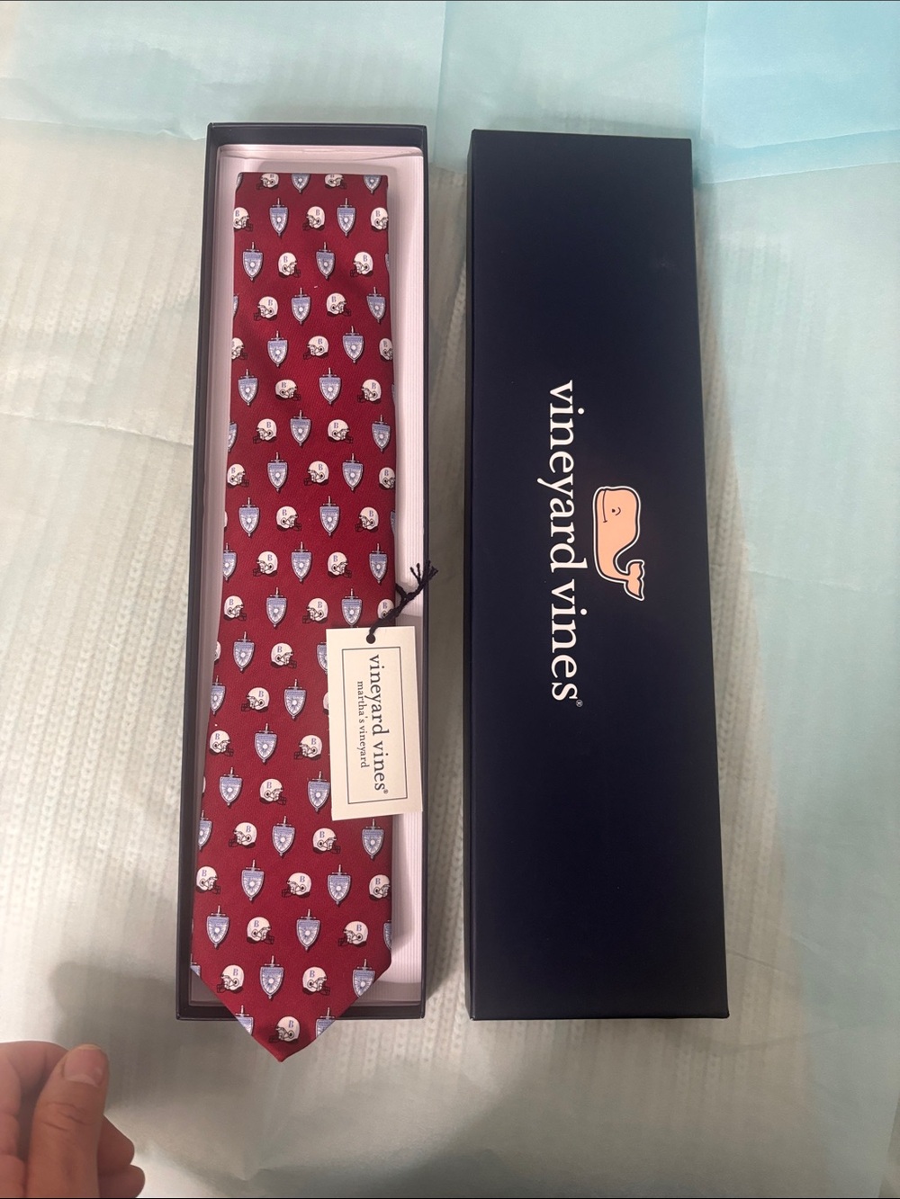 Vineyard Vines Burgundy Silk Tie with Shield and Skull Pattern